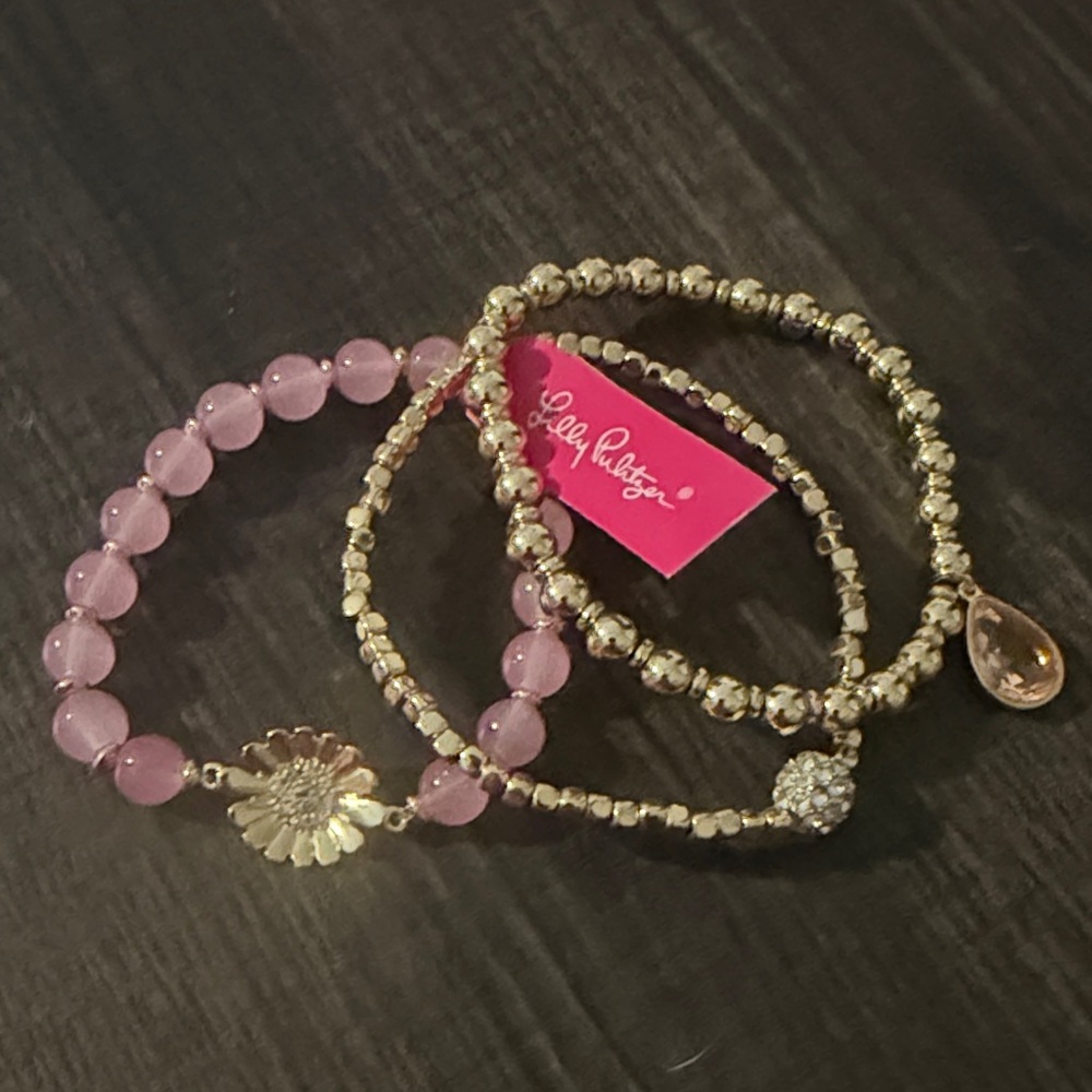 Lilly Pulitzer Pink and Gold Charm Bracelet Trio